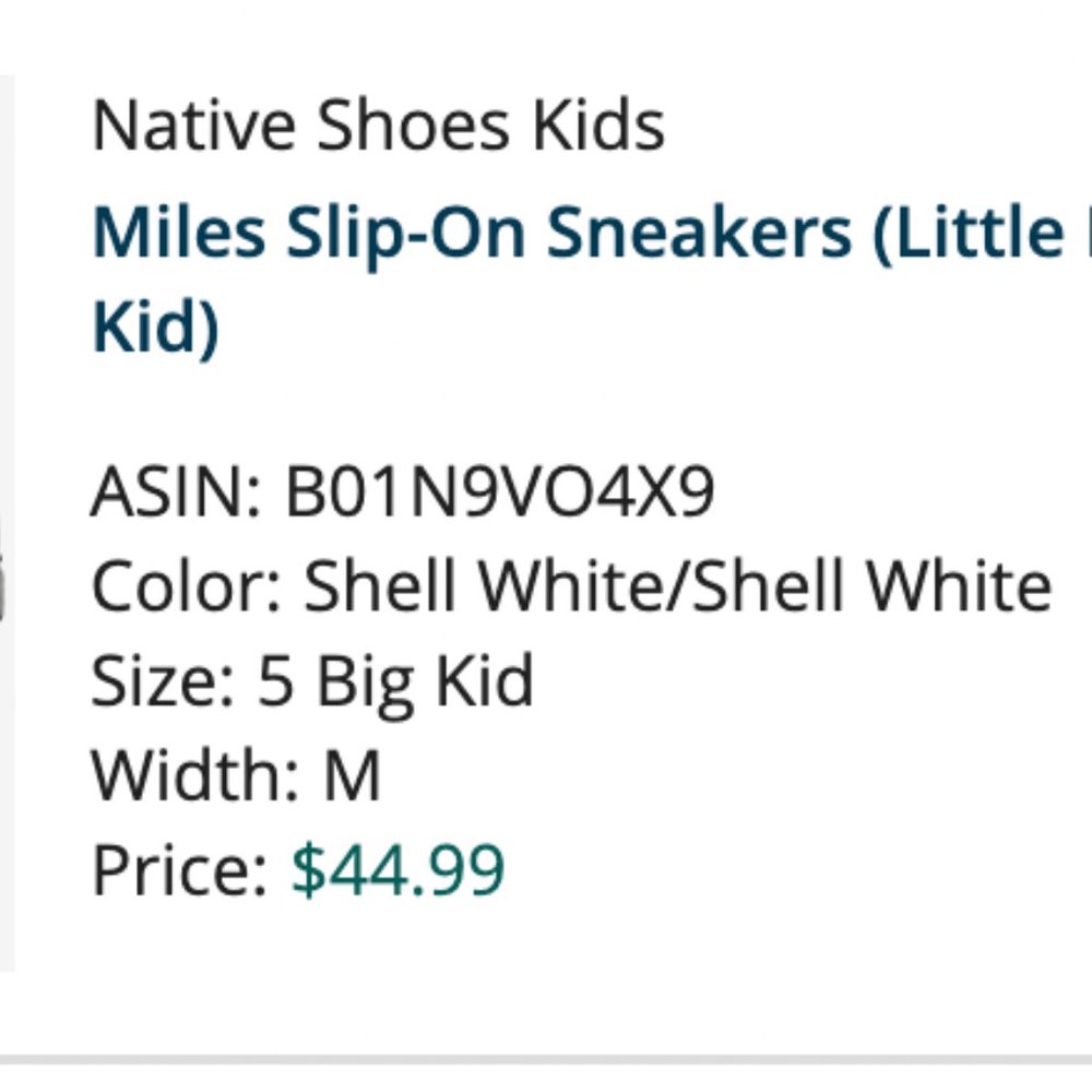 Boys Like New White Native Shoes Miles Slip On - Size 5 Big Kid - Picture 8 of 8